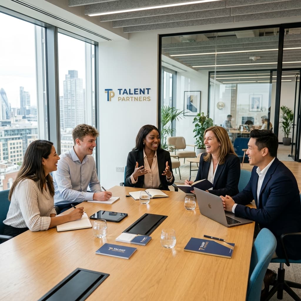 Professional diverse corporate team having a meeting in a bright glass office